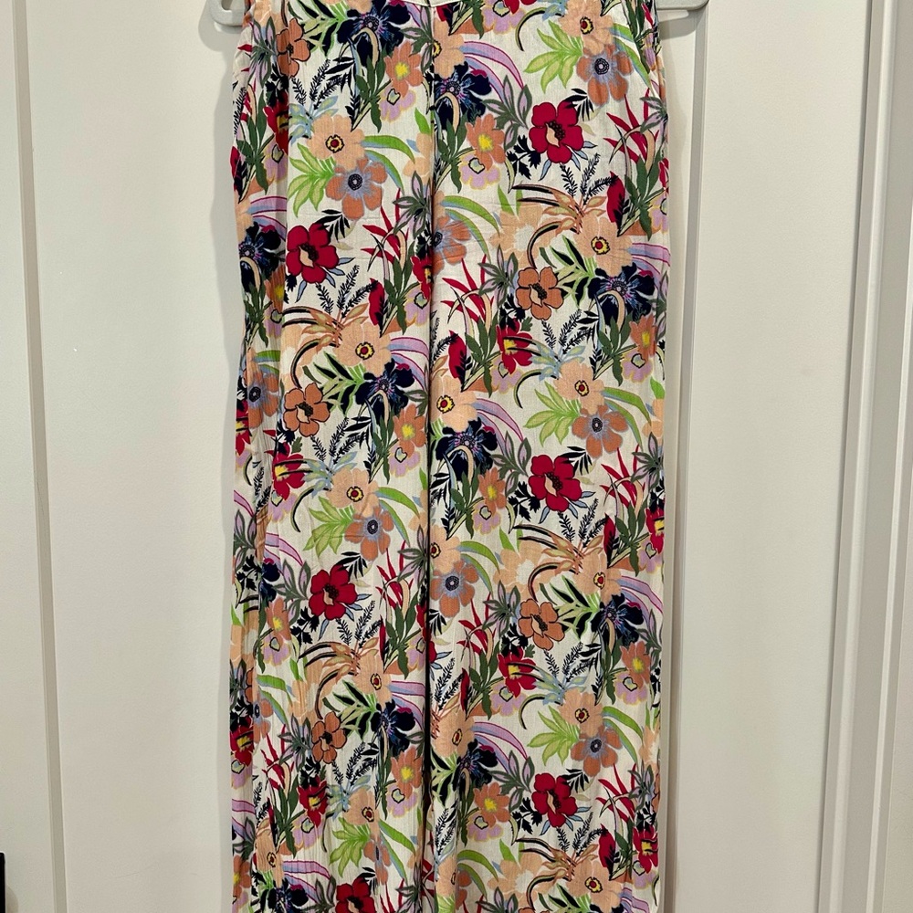 Roxy Floral Wide-Leg Pants in Red, Green, Peach, Navy